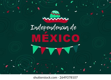 Dia da Independência do México .  Conceito de férias para 16 de setembro. Día de la Independencia de México. Banner vetorial em estilo plano. 