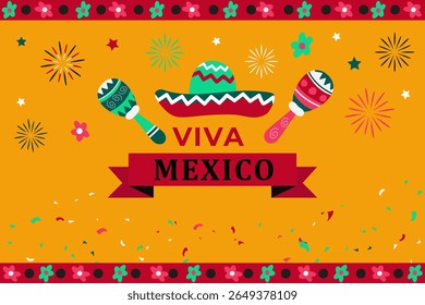 Dia da Independência do México .  Conceito de férias para 16 de setembro. Día de la Independencia de México. Banner vetorial em estilo plano. 