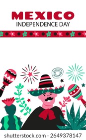 Dia da Independência do México .  Conceito de férias para 16 de setembro. Día de la Independencia de México. Banner vetorial em estilo plano. 