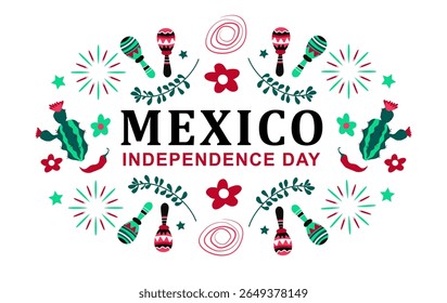 Dia da Independência do México .  Conceito de férias para 16 de setembro. Día de la Independencia de México. Banner vetorial em estilo plano. 