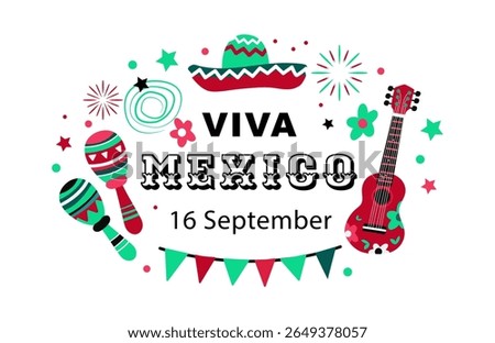 Mexico Independence Day background .  Holiday concept  for 16 september. Día de la Independencia de México. Vector banner in flat style. 