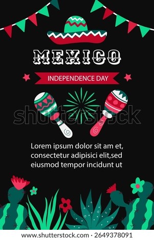 Mexico Independence Day background .  Holiday concept  for 16 september. Día de la Independencia de México. Vector banner in flat style. 