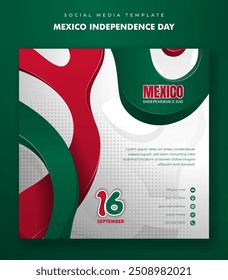 Mexico independence day background in square banner post template with 3d red green fluid design. Also good template for Mexico national day