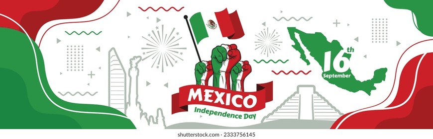 Mexico independence day banner with fist flag