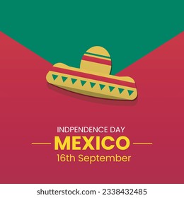 Mexico Independence Day Banner or Post Template with Flags. Happy Independence Day Mexico 16th September.