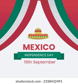 Mexico Independence Day Banner or Post Template with Flags. Happy Independence Day Mexico 16th September.