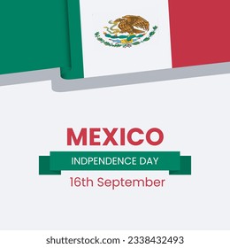 Mexico Independence Day Banner or Post Template with Flags. Happy Independence Day Mexico 16th September.
