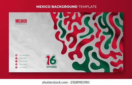 Mexico independence day in banner post template with red green fluid on white background. Also good template for Mexico national day campaign