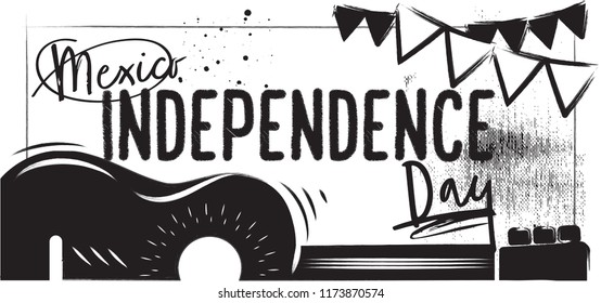 Mexico Independence Day - charcoal guitar and decorations on holiday