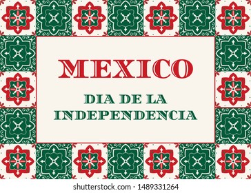 Mexico Independence Day (Dia de la Indepencia) illustration vector. Traditional Puebla ceramic tile ornament pattern. Talavera design for fiesta poster, carnival flyer or mexican party poster.