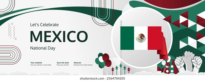 Mexico Independence Day festivities banner. Trendy templates for holiday celebration, greeting card, promo, ads, or Independence event. Happy Mexico National Day on 16th September 