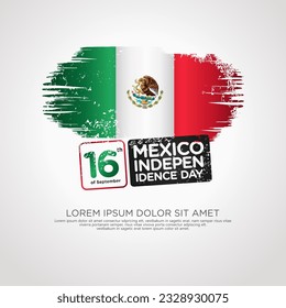 Mexico independence day greeting card, with grunge and splash effect on flag as a symbol of independence and silhouette city. vector illustration