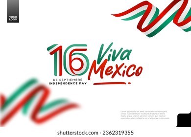 Mexico independence day logotype september 16th with flag background