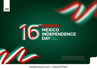 Mexico independence day logotype september 16th with flag background