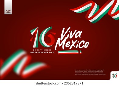 Mexico independence day logotype september 16th with flag background