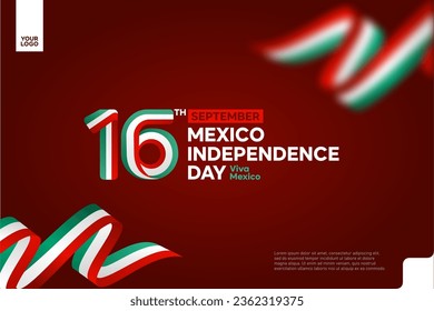 Mexico independence day logotype september 16th with flag background