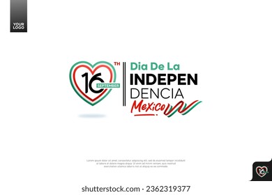 Mexico independence day logotype september 16th with flag background