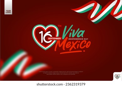 Mexico independence day logotype september 16th with flag background