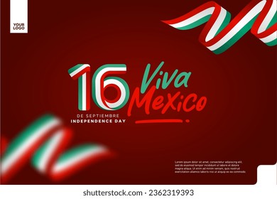 Mexico independence day logotype september 16th with flag background