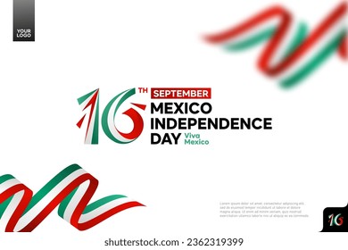 Mexico independence day logotype september 16th with flag background