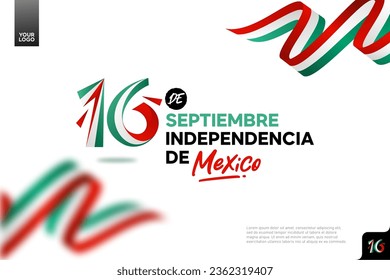 Mexico independence day logotype september 16th with flag background