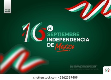 Mexico independence day logotype september 16th with flag background