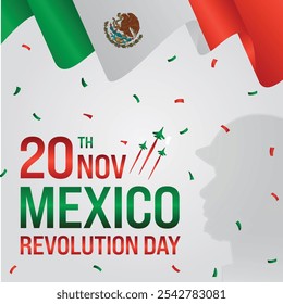 Mexico independence day Post Design. Mexico independence day typography Post. 20th November Historical Mexican Holiday. poster, flyer, banner, social media post, Greeting post. Celebration, vector