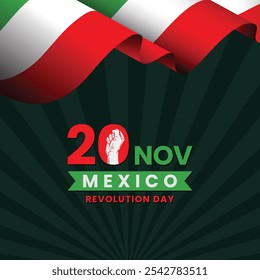 Día de la Independencia de México Post Design. Tipografía del Día de la Independencia de México. 20 de noviembre Historical Mexican Festiva. Bandera de México, cartel, Anuncio, publicación en redes sociales, publicación de saludo. Celebración, Vector