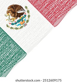 Mexico Independence Day september 16. Scribble style Mexico flag vector background. Poster, card, banner. Viva Mexico. Copy space.