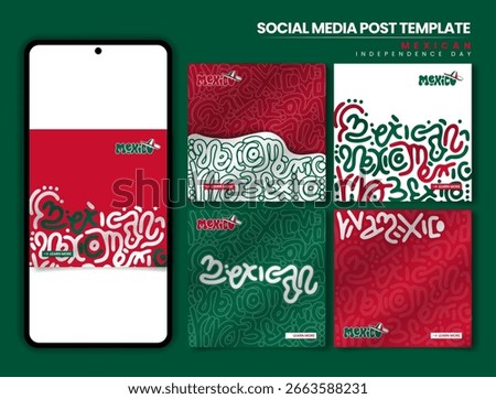 Mexico independence day. Set of carousel post template with abstract maze in red white and green background. mexico national day template