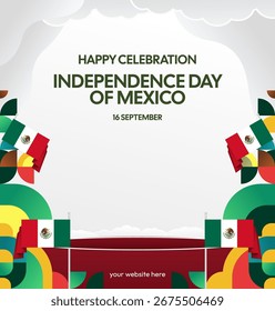 Mexico Independence Day Square background. National day poster with flag and colorful geometric. Good for social media, cover, campaign, and greeting cards.