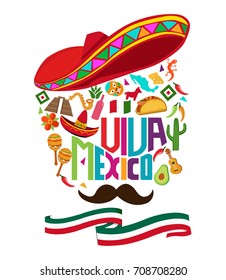 Mexico Independence Day Typography Text, Background Design Coupon Banner And Flyer, Postcard, Celebration Vector Illustration