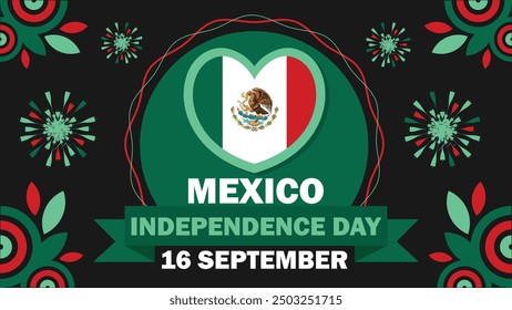 Mexico Independence Day vector banner design with geometric shapes and vibrant colors on a horizontal background. Happy Mexico Independence Day day modern minimal poster.