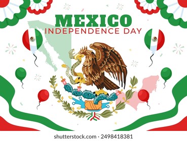 Mexico Independence Day Vector Illustration on September 16 with Waving Flag and Ribbon in a National Holiday Flat Style Cartoon Background