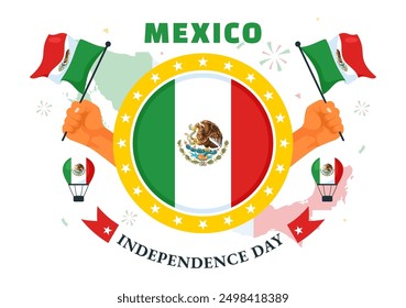 Mexico Independence Day Vector Illustration on September 16 with Waving Flag and Ribbon in a National Holiday Flat Style Cartoon Background