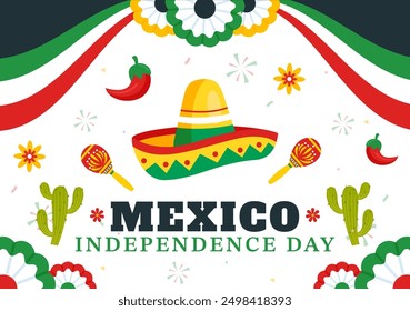 Mexico Independence Day Vector Illustration on September 16 with Waving Flag and Ribbon in a National Holiday Flat Style Cartoon Background