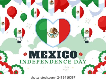 Mexico Independence Day Vector Illustration on September 16 with Waving Flag and Ribbon in a National Holiday Flat Style Cartoon Background