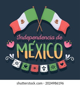 banderas de independencia de méxico y tarjeta festiva