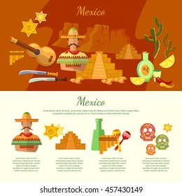 Mexico infographics, mexican culture and food attractions, vector illustration 