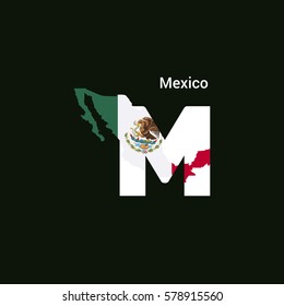 Mexico Initial Letter Country with Map and Flag Vector