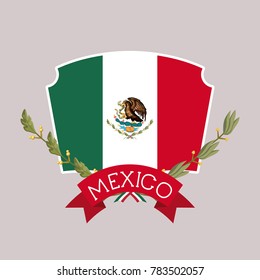 mexico insignia flag with ribbon in colorful silhouette