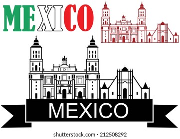 Mexico. Isolated buildings on white background