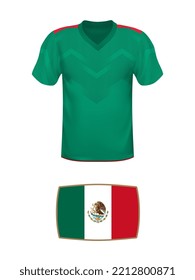 Kit de fútbol jersey de México. Campeonato Mundial de Fútbol 2022. Camiseta nacional y bandera del equipo de fútbol Argentina con fondo blanco. Ilustración vectorial.