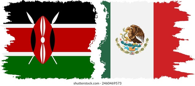 Mexico and Kenya grunge flags connection, vector