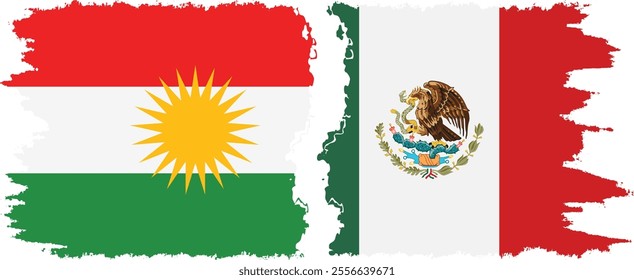 Mexico and  Kurdistan grunge flags connection, vector