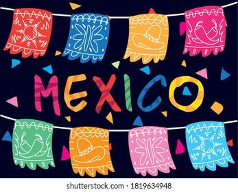 mexico label with mexican decorative garland vector illustration design