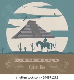 Mexico landmarks. Retro styled image. Vector illustration