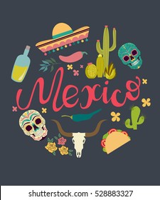 Mexico landmarks set. Vector illustration