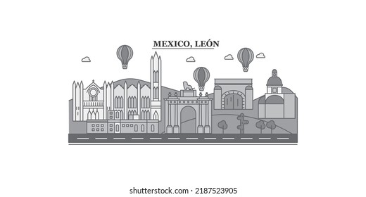 Mexico, Leon city skyline isolated vector illustration, icons