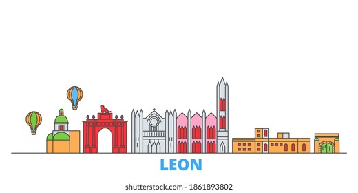 Mexico, Leon line cityscape, flat vector. Travel city landmark, oultine illustration, line world icons